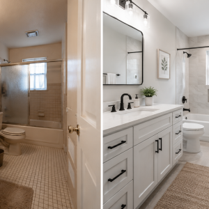 Before and After photo of Remodeled Bathroom on a Budget